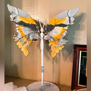 Beautiful Butterfies, hand carved stone butterfly wings on metal stands